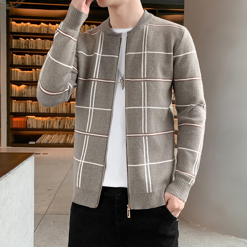 Mens Spring and Autumn Blouse Sweater Mens Handsome Sweater Cardigan Mens Fashion Ins Autumn Long Sleeve Trend Thin 